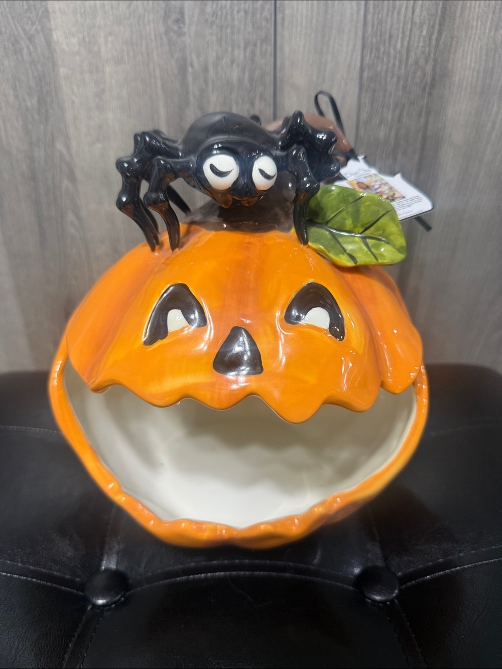 Blue Sky Clayworks Halloween Pumpkin Spider Candy Bowl By Heather Goldminc